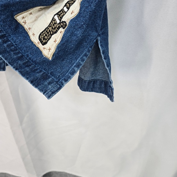 Rachel Brooke Denim Jacket Cat Applique Button Down Woman 2X Blue Boho Western - Picture 10 of 13